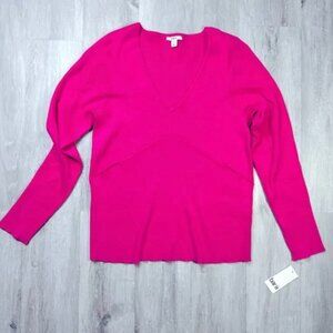 NWT! Bar III Sz 1X Fabulous in Pink Ribbed Knit Top / Sweater w Cut Out Features